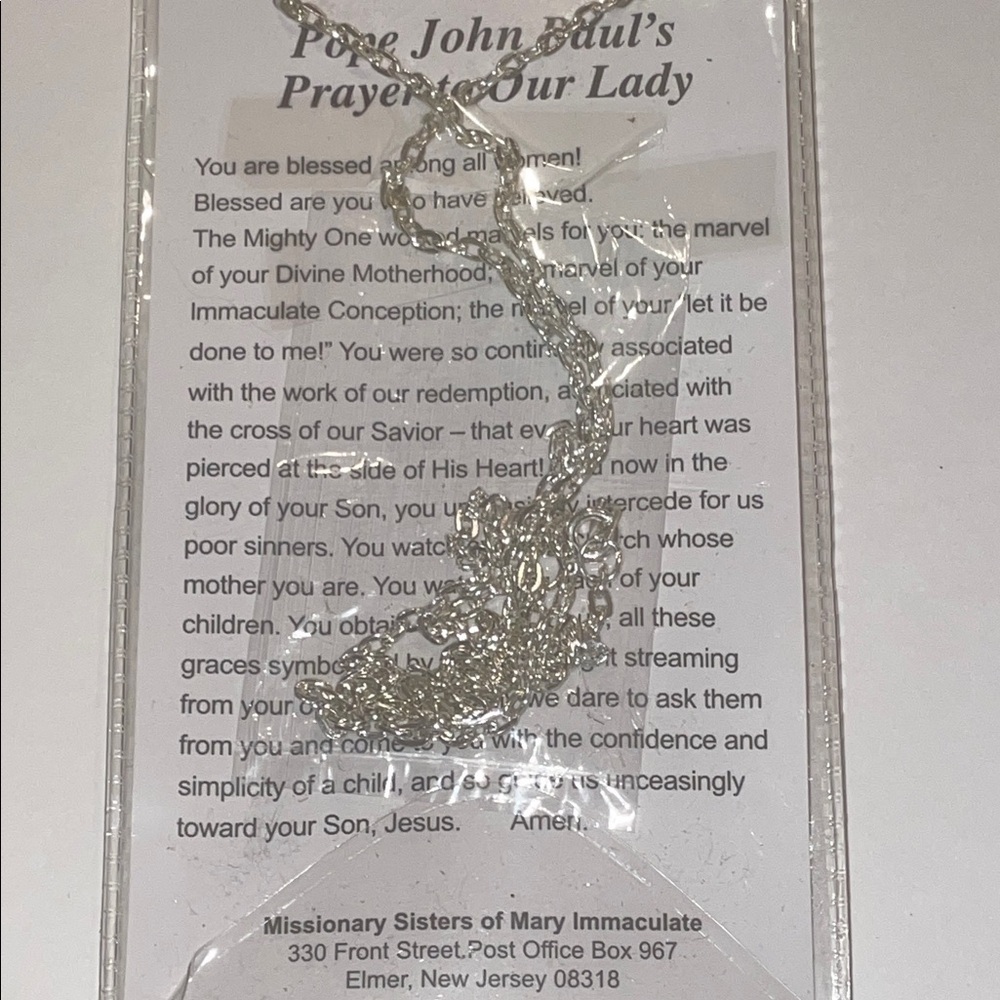 Silver Tone Pope John Paul’s Prayer to Our Lady Religious Pendant Necklace - Picture 5 of 6